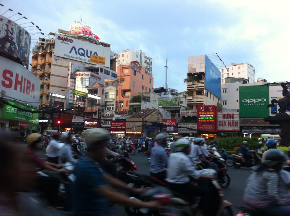 Motorcycle madness in fast-paced Ho Chi Minh City, Vietnam.