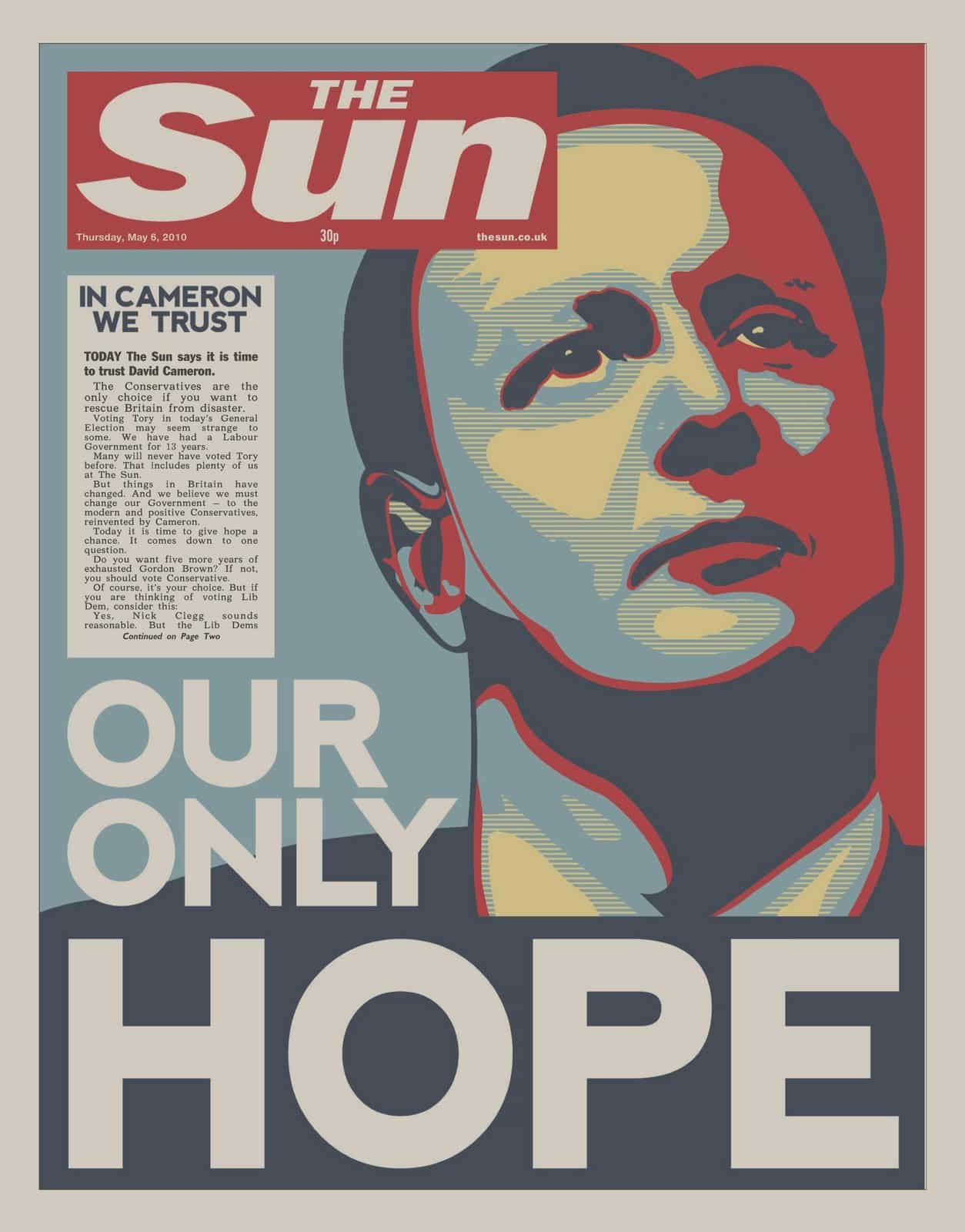 Sub-headline: “TODAY The Sun says it’s time to trust David Cameron.” 